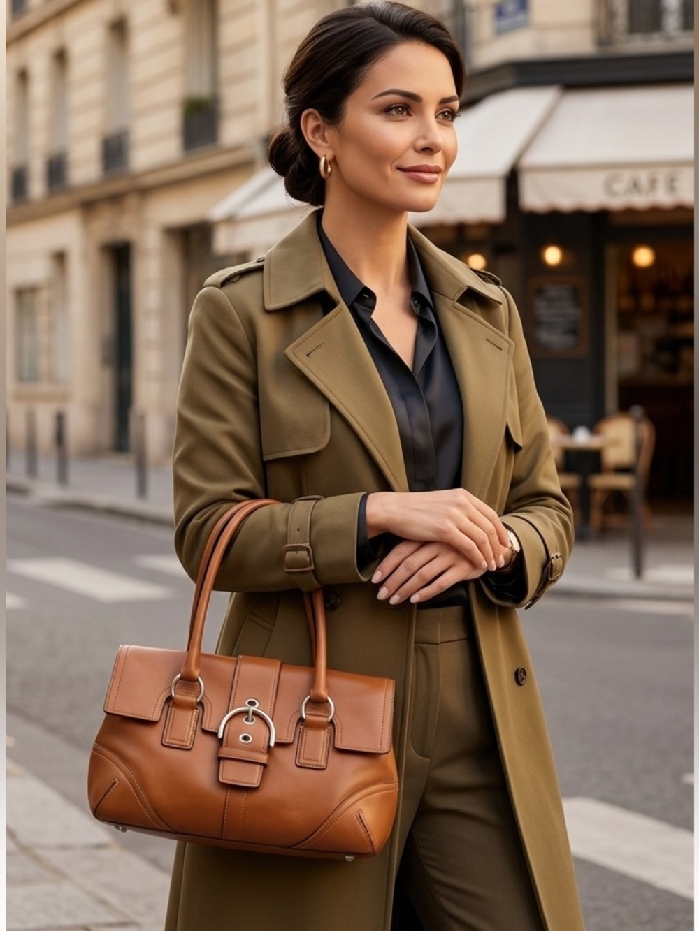 Classic SoHo Vintage Leather Satchel Handbag - Chestnut Brown - Picture 10 of 10